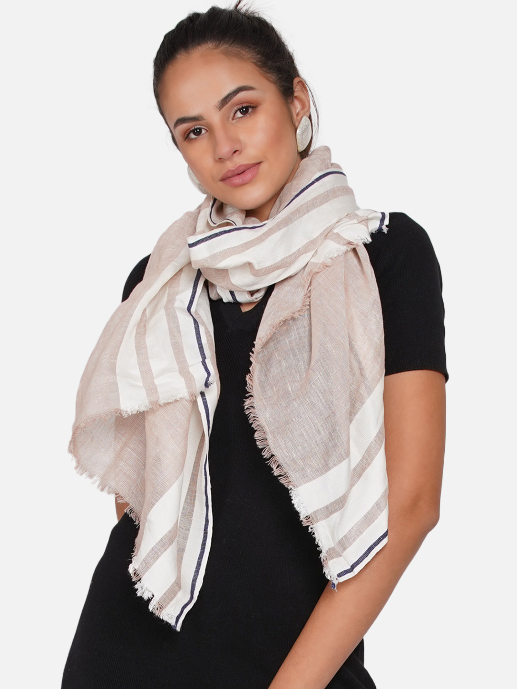 BEIGE STRIPED LINEN SCARF draazscarf